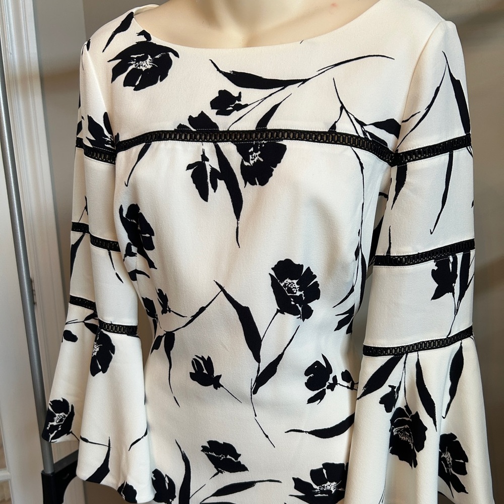 Ralph Lauren Black and Cream Floral Bell Sleeve Dress